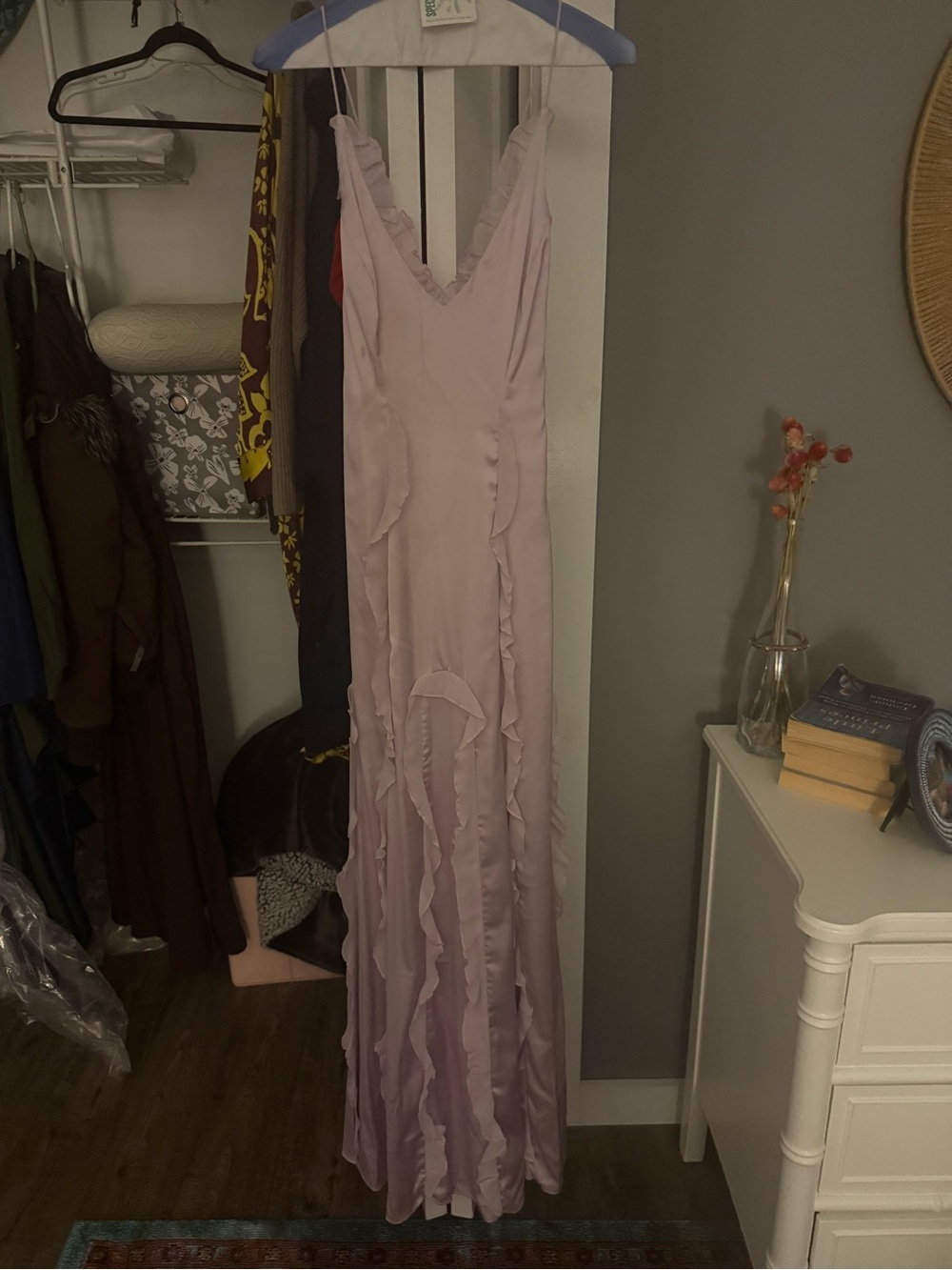 For Love & Lemons Britney Lavender Ruffle-Trim Maxi Dress